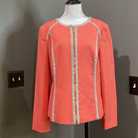 Calvin Klein Peach Full zip Blazer Jacket Coat Python Print Trim - Picture 1 of 11